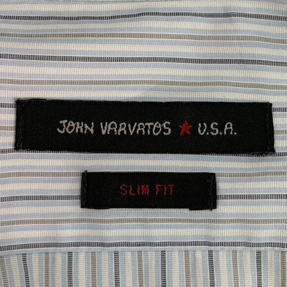 John Varvatos Men's Blue White Striped Long Sleeve Button Down Shirt Size 16 1/2 - Picture 15 of 16